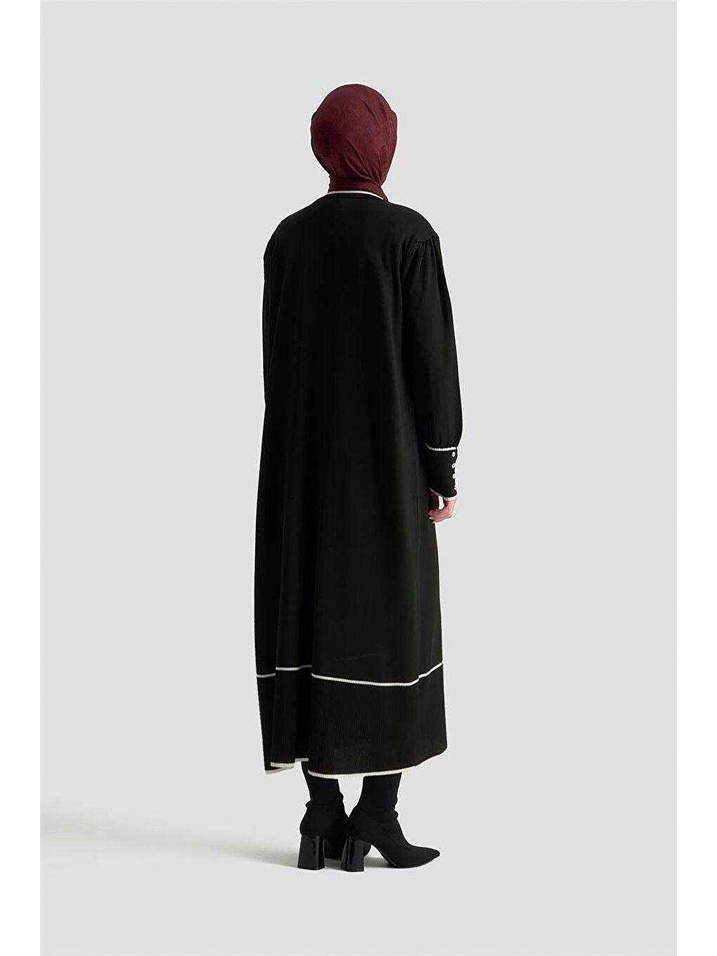 Fularlı Triko Elbise 25Ktd955 Siyah-3