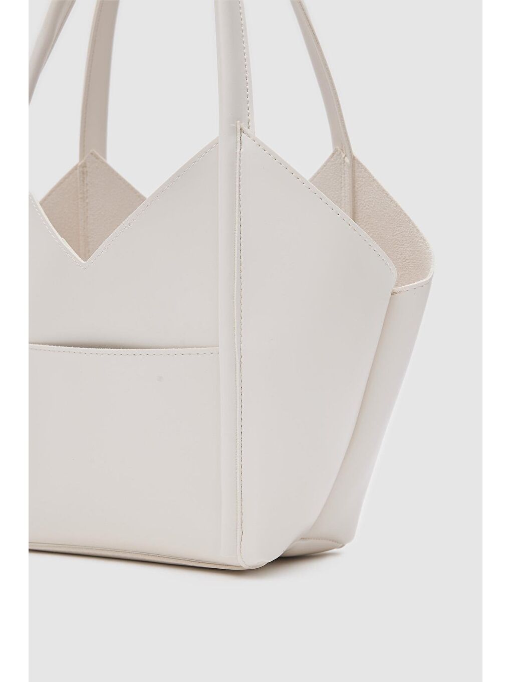 Ekru Geza Asimetrik Omuz Çantası Krem-3