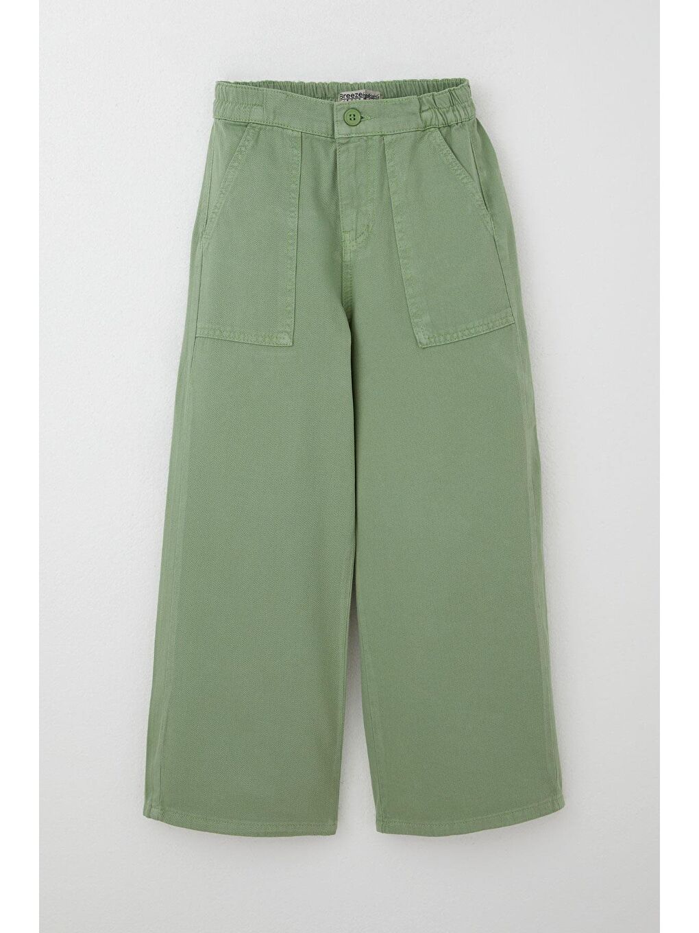 Kız Çocuk Gabardin Pantolon Geniş Paça Beli Lastikli Mint Yeşili (5-9 Yaş)