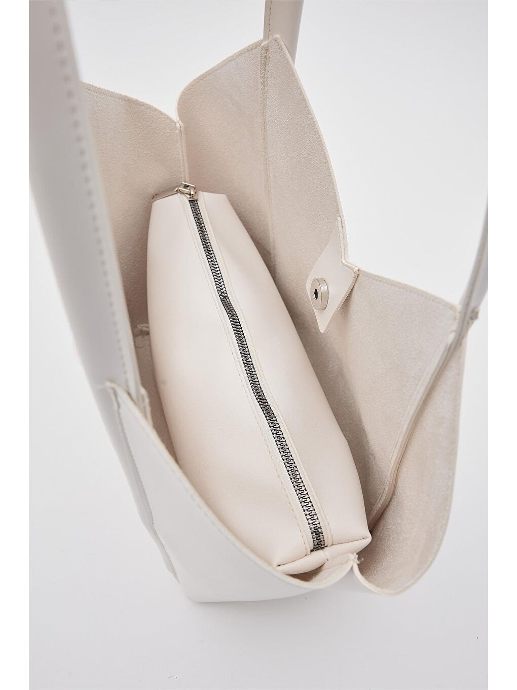 Ekru Geza Asimetrik Omuz Çantası Krem-4