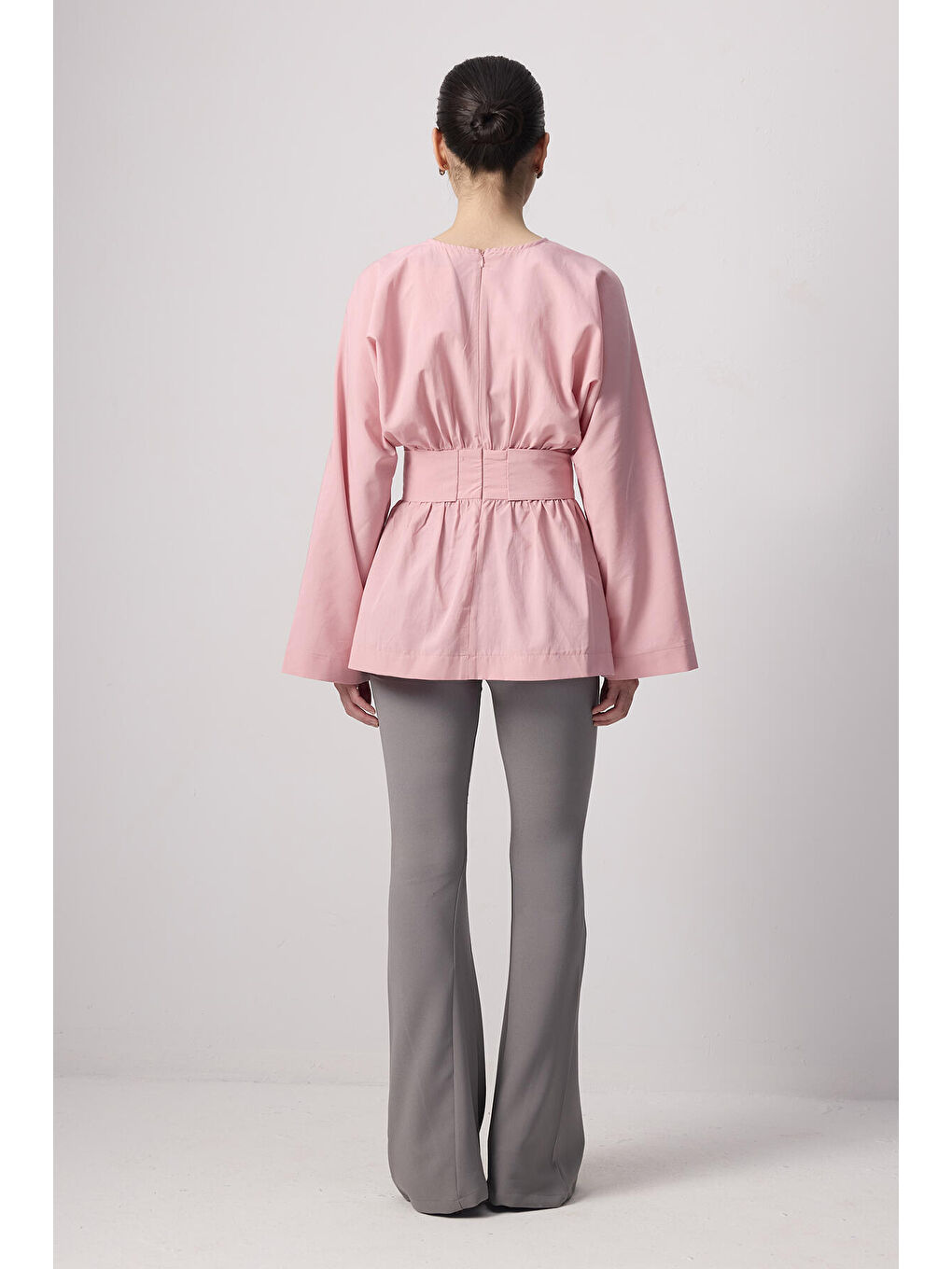 Pembe Bağlama Detaylı Poplin Tunik-3