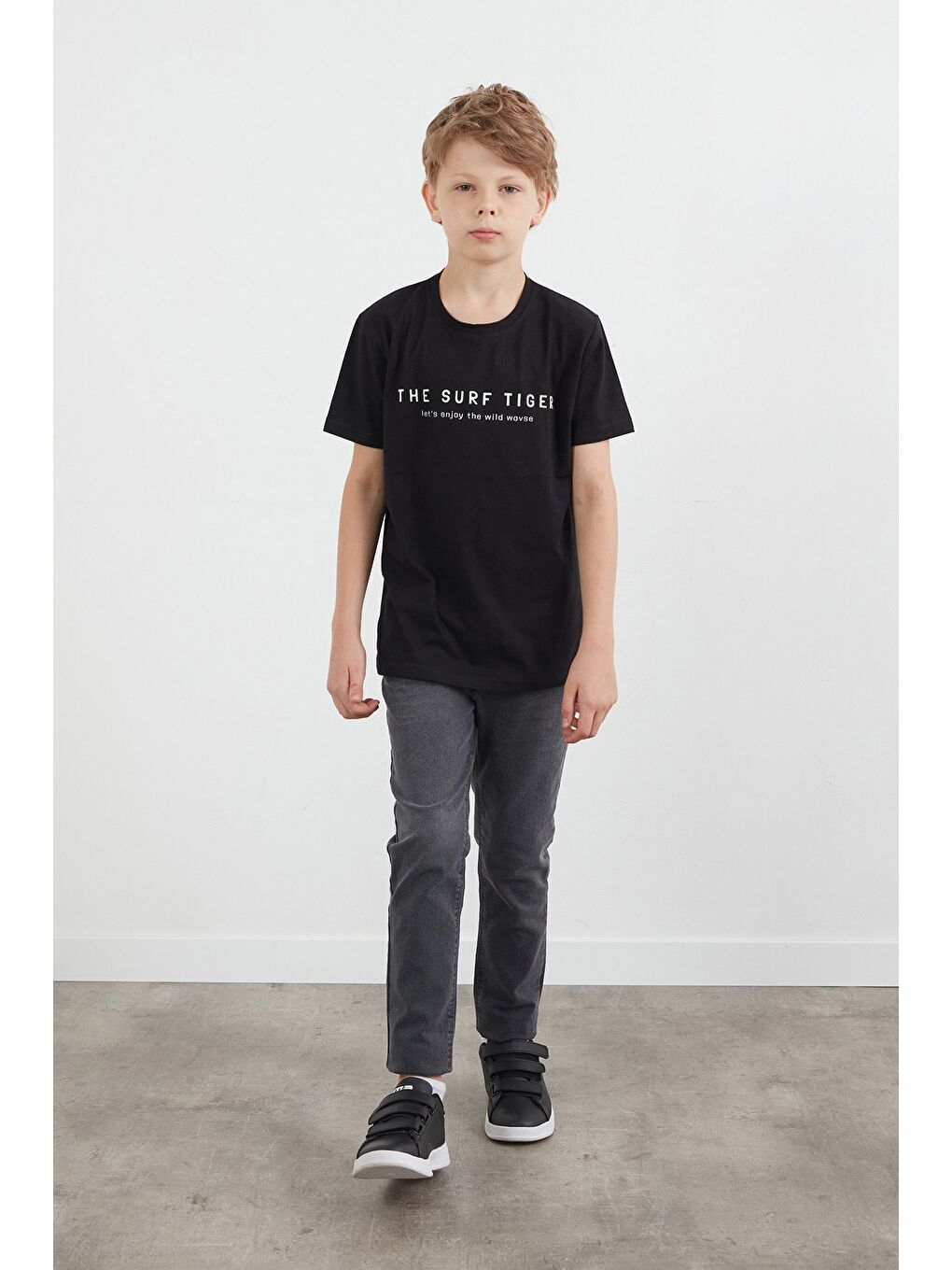 Siyah %100 Pamuk The Surf Tiger Baskılı Erkek Çocuk Tişört-2