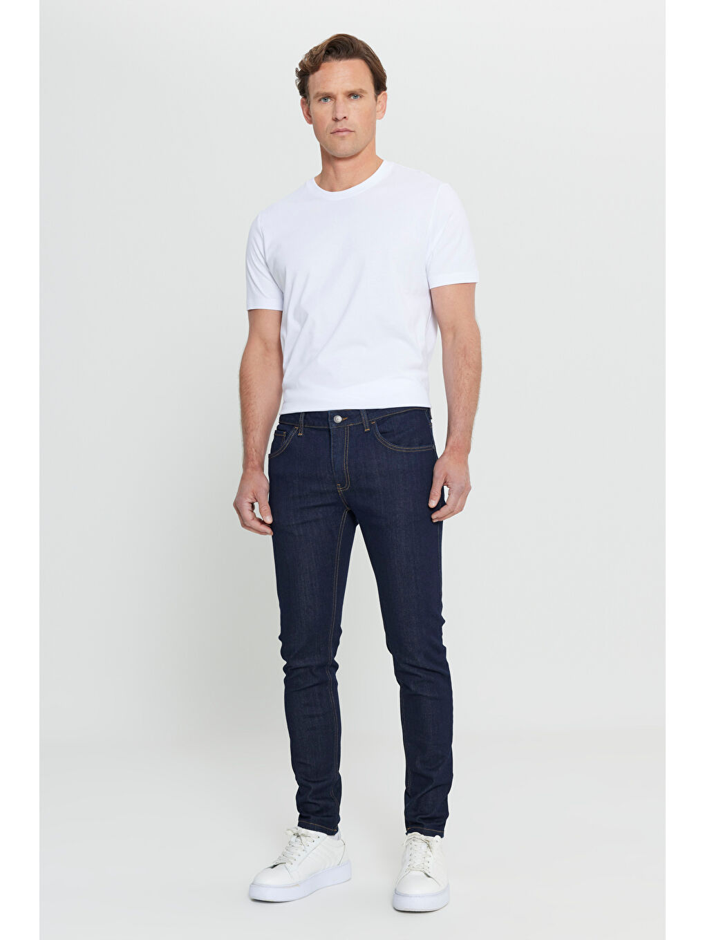 Erkek Koyu Lacivert Ekstra Slim Fit Dar Kesim Pamuklu Rıss Jean Denim Pantolon-3