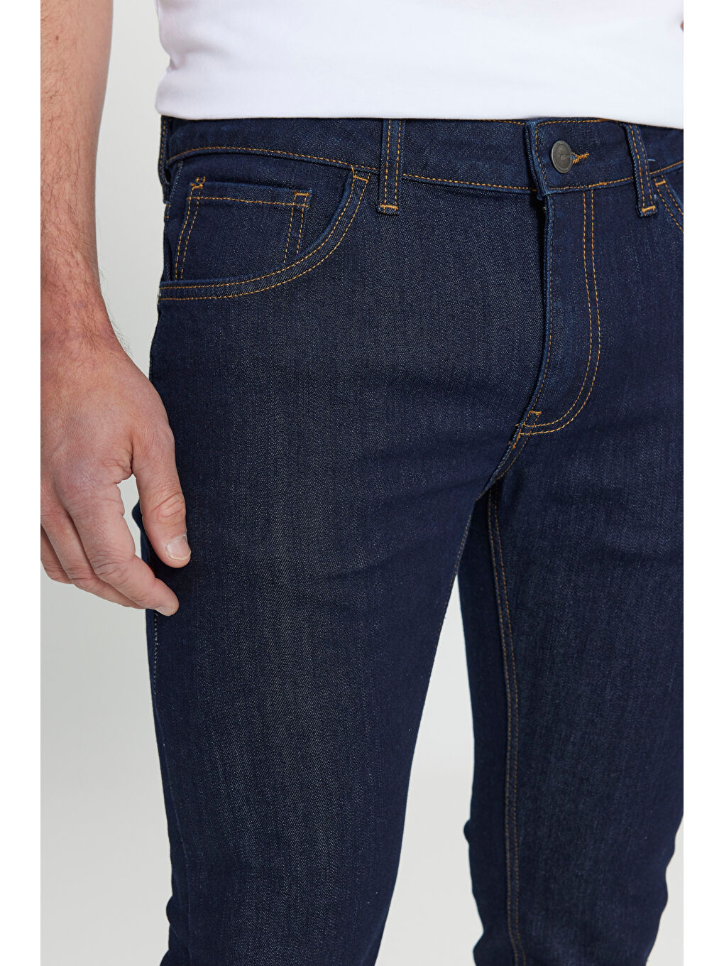Erkek Koyu Lacivert Ekstra Slim Fit Dar Kesim Pamuklu Rıss Jean Denim Pantolon-5