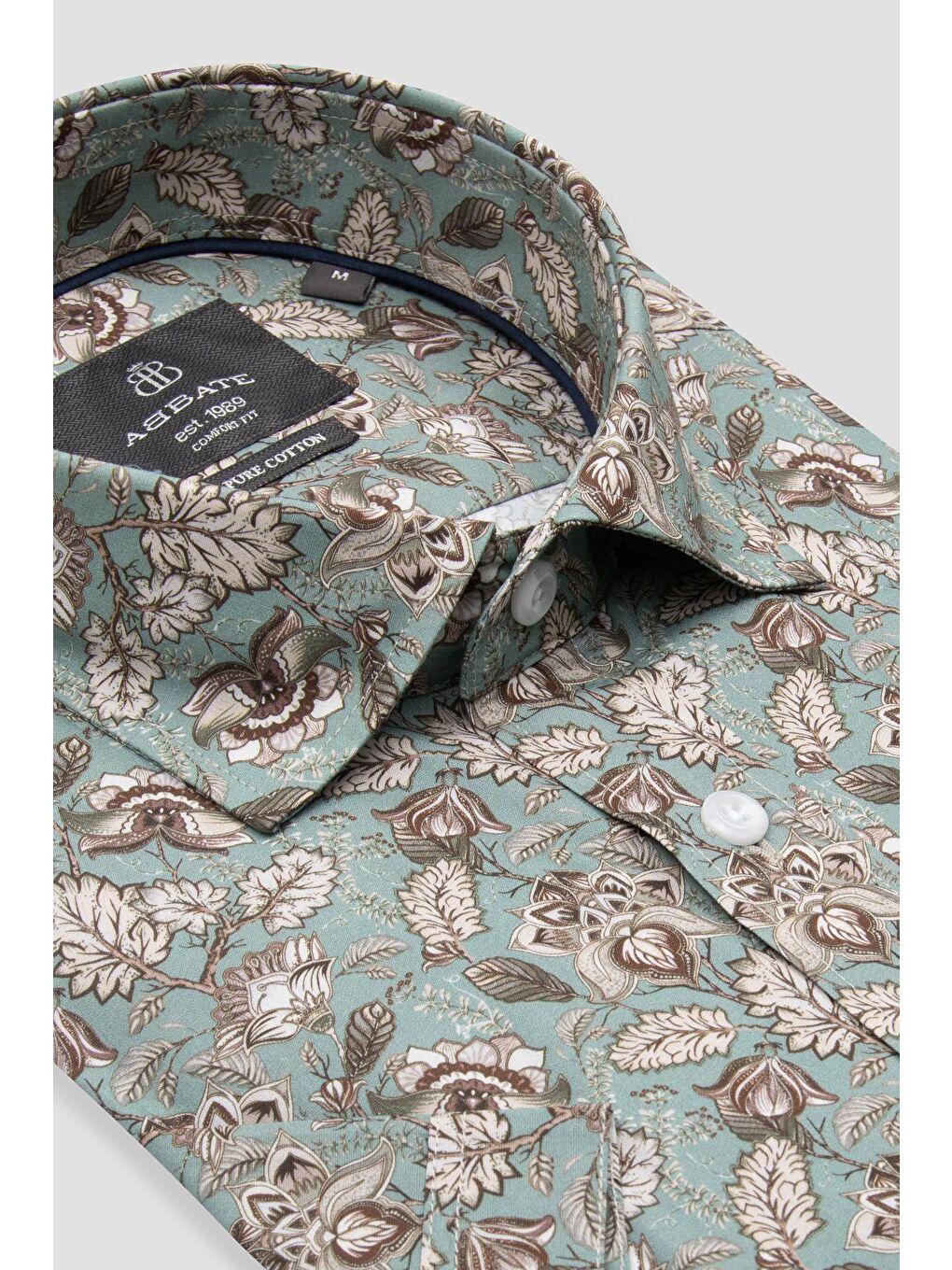 Vento Poplin Pamuklu Comfort Fit Yeşil Klasik Yaka Erkek Baskılı %100 Pamuk Gömlek-1