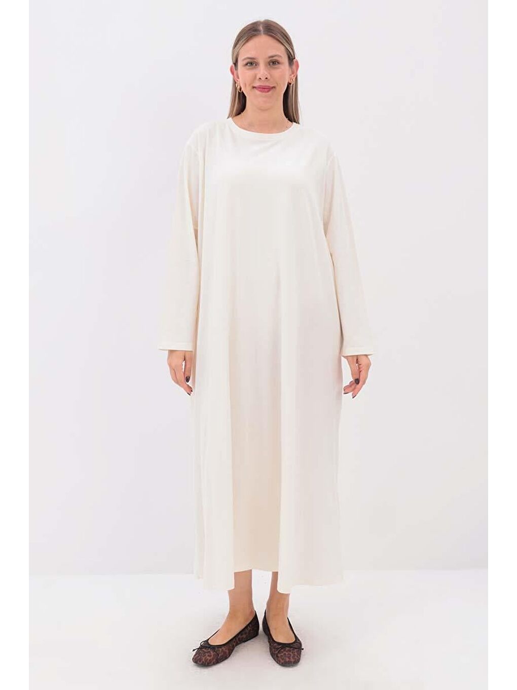 Ekru-Uzun Kollu İçlik Elbise-1