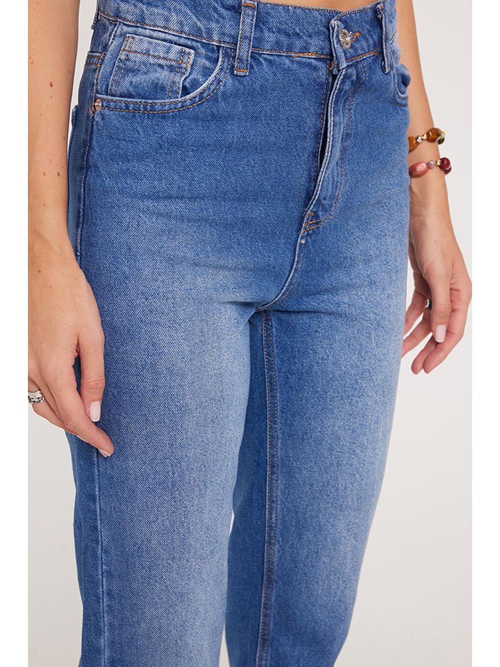 Kadın Slim Fit Dar Kesim Pamuklu Dar Paça Mavi Jean Pantolon-2