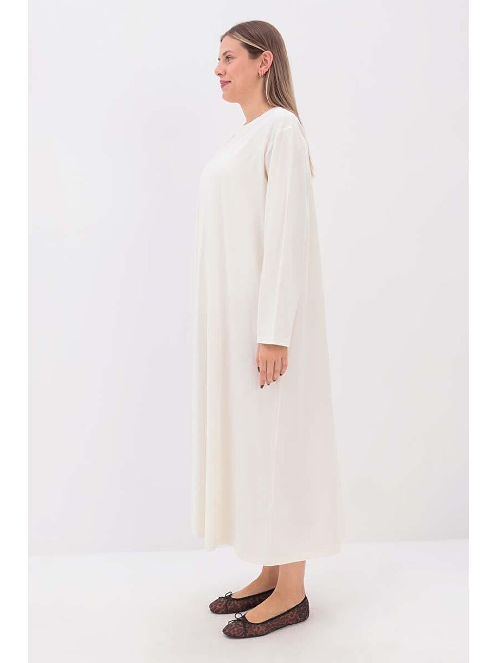 Ekru-Uzun Kollu İçlik Elbise-2
