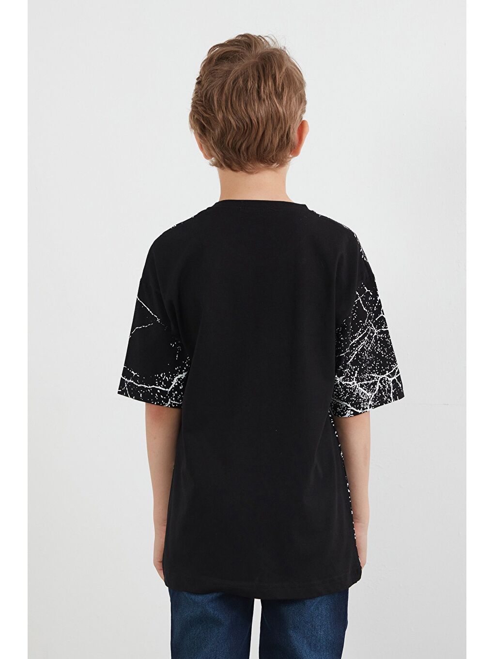 Siyah Şimşek Baskılı Bisiklet Yaka Erkek Çocuk Tişört-4