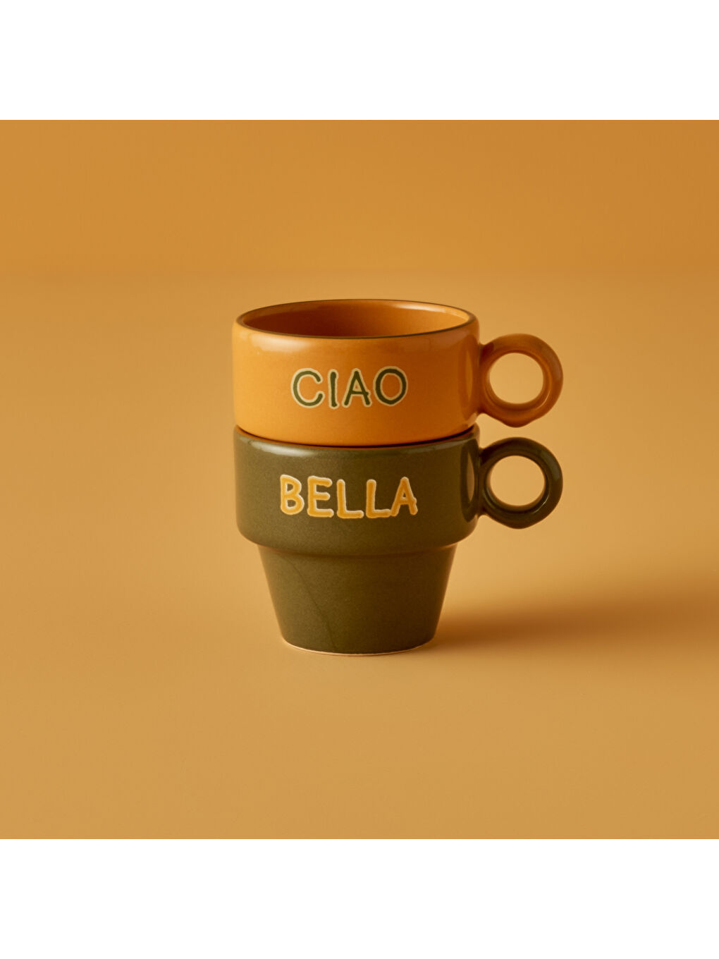 Bella Maison Karişik Line Espresso 2'li Set Hardal-Yeşil (105 cc)