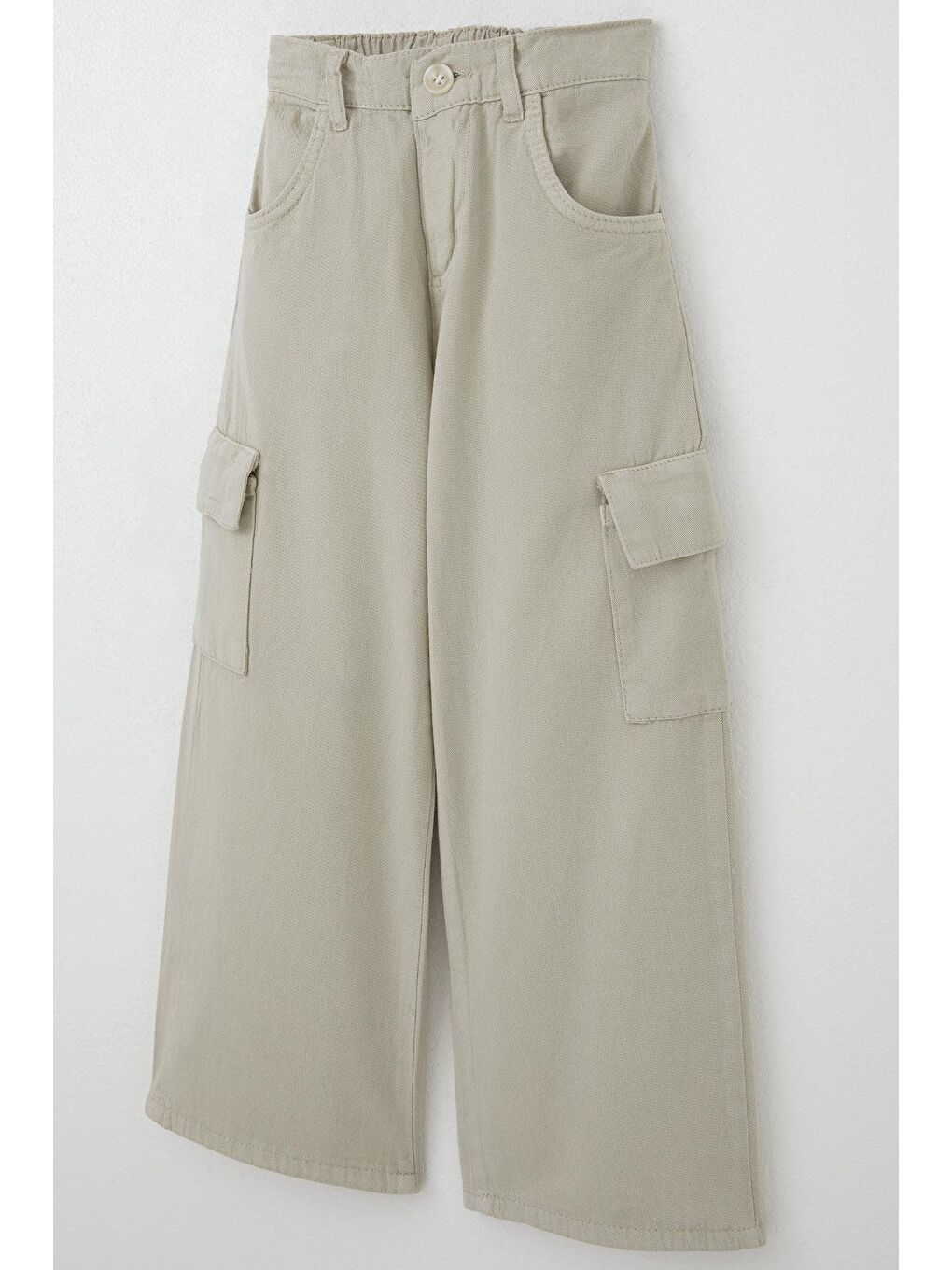 Bej Kız Çocuk Gabardin Pantolon Kargo Cep Detaylı Taş (5-14 Yaş)-2