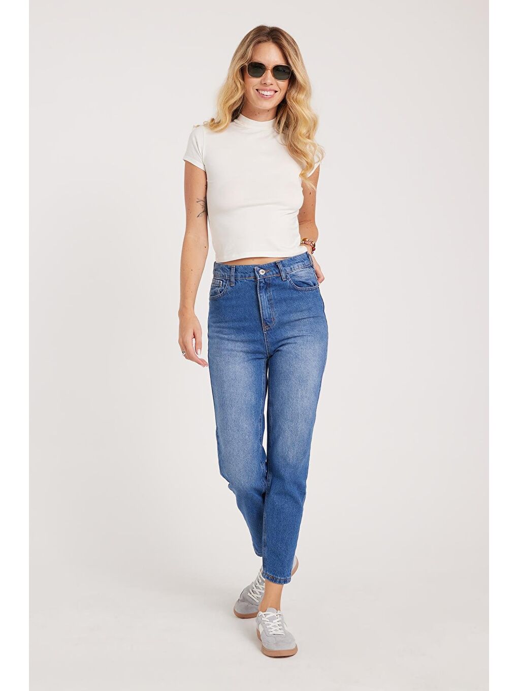 Kadın Slim Fit Dar Kesim Pamuklu Dar Paça Mavi Jean Pantolon-3