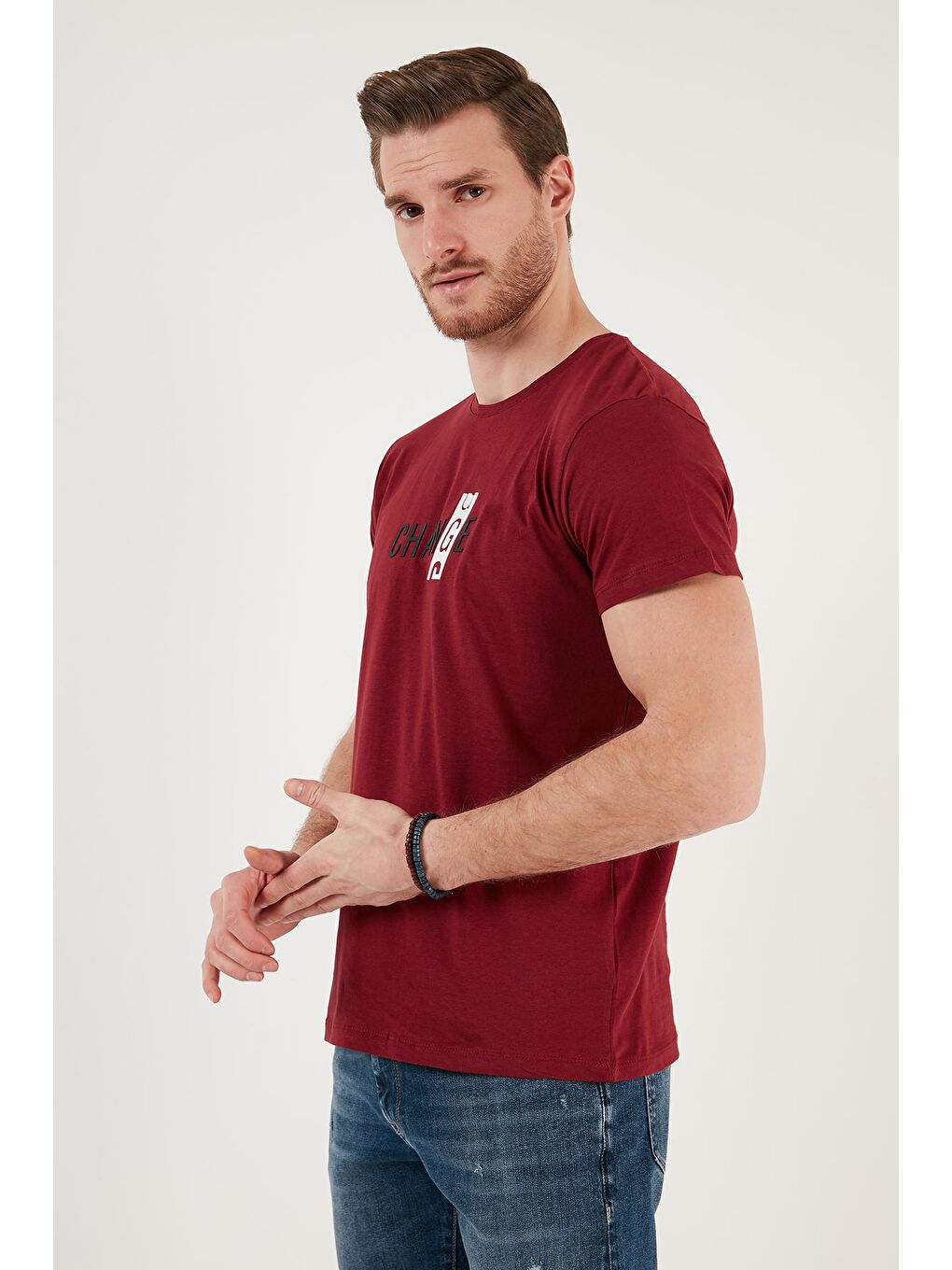 Buratti Bordo Pamuklu Slim Fit Bisiklet Yaka T Shirt 541CHANGE24 - 1