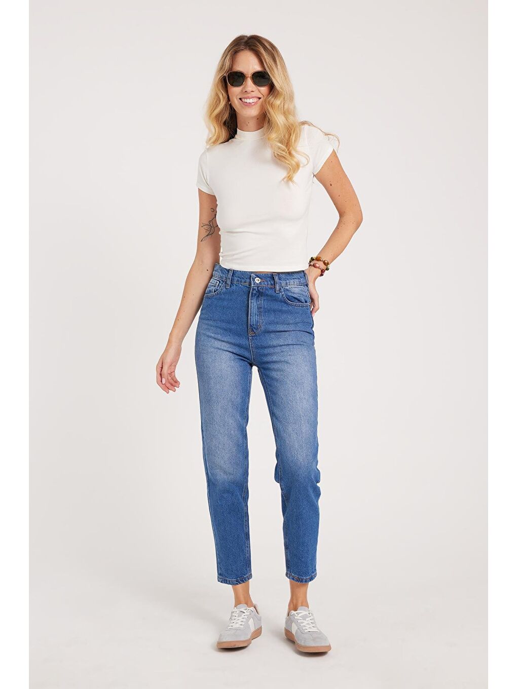 Kadın Slim Fit Dar Kesim Pamuklu Dar Paça Mavi Jean Pantolon-4