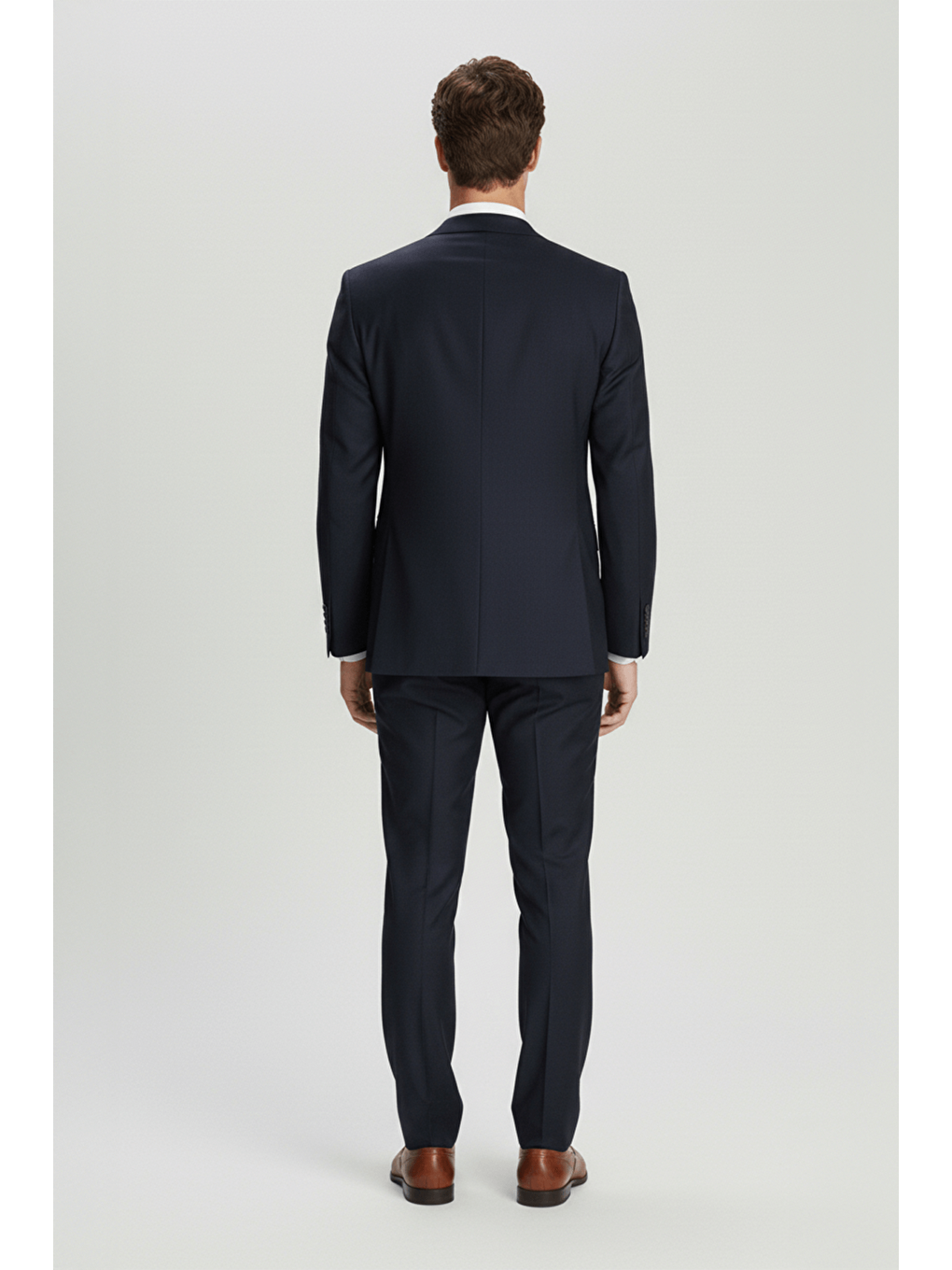 Lacivert Regular Fit Yünlü Mono Yaka Yelekli Takım Elbise-2