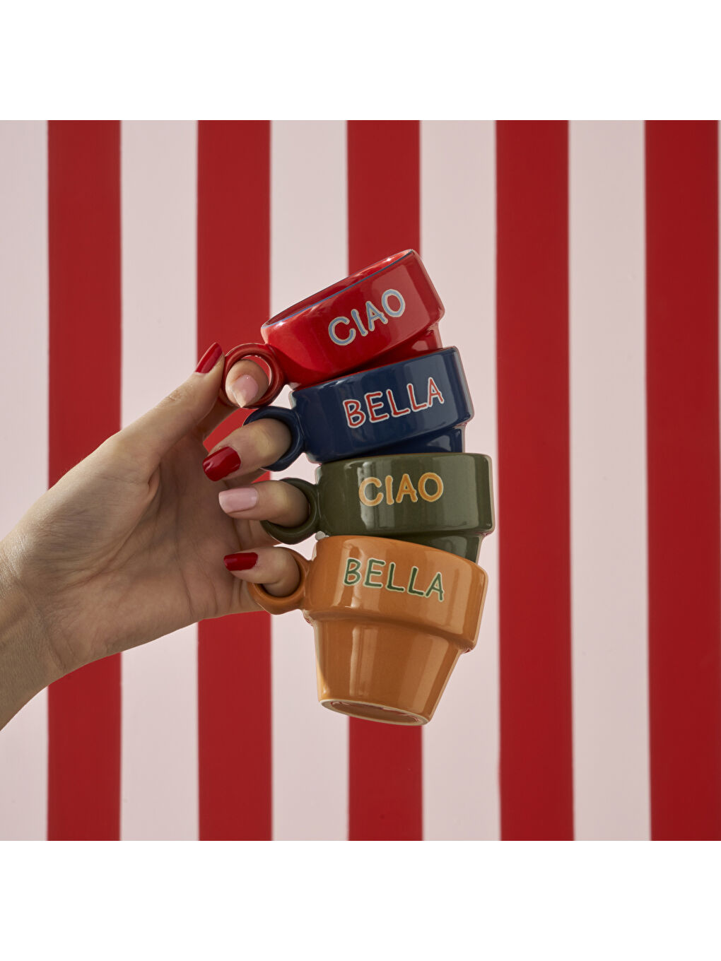 Karışık Line Espresso 2'li Seti Mavi-Kırmızı (105 cc)-1