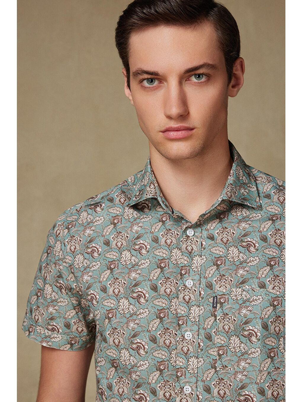 Vento Poplin Pamuklu Comfort Fit Yeşil Klasik Yaka Erkek Baskılı %100 Pamuk Gömlek-3