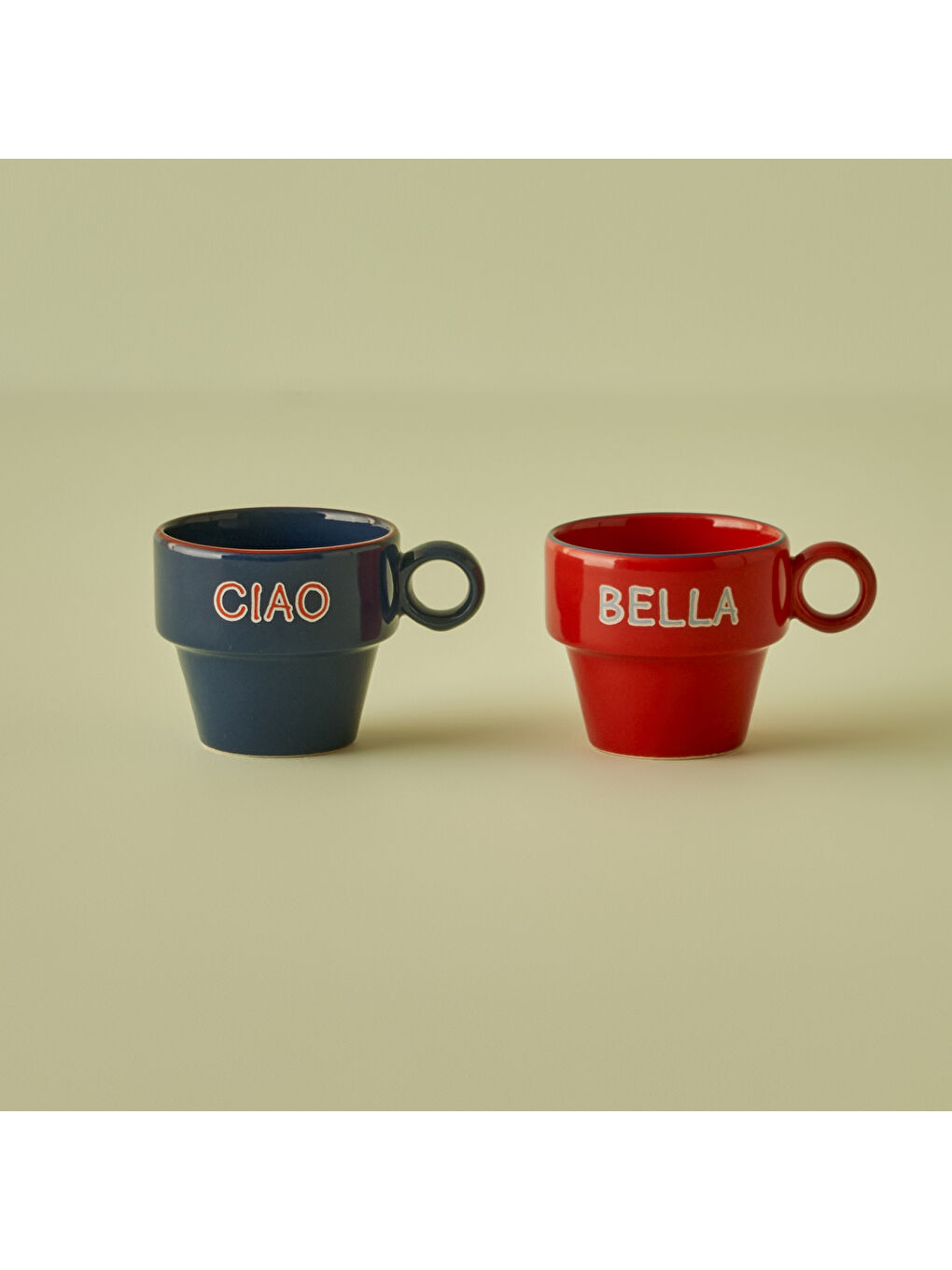 Karışık Line Espresso 2'li Seti Mavi-Kırmızı (105 cc)-2