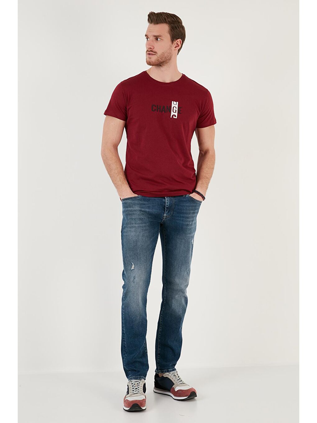 Buratti Bordo Pamuklu Slim Fit Bisiklet Yaka T Shirt 541CHANGE24 - 2