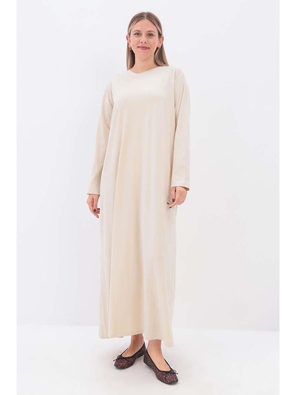 Bej Taş-Uzun Kollu İçlik Elbise