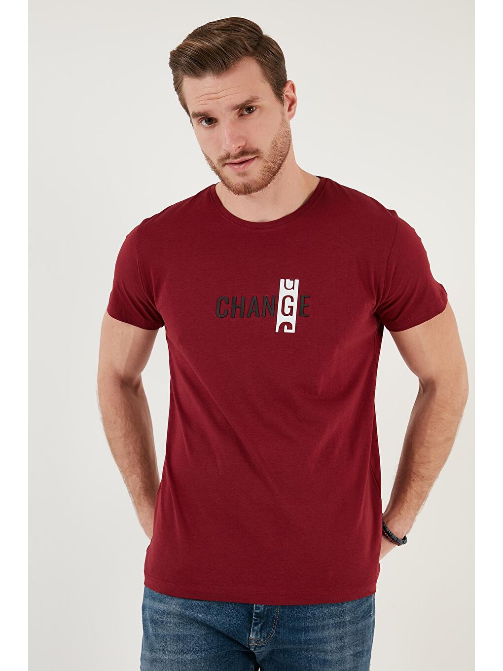 Buratti Bordo Pamuklu Slim Fit Bisiklet Yaka T Shirt 541CHANGE24 - 3