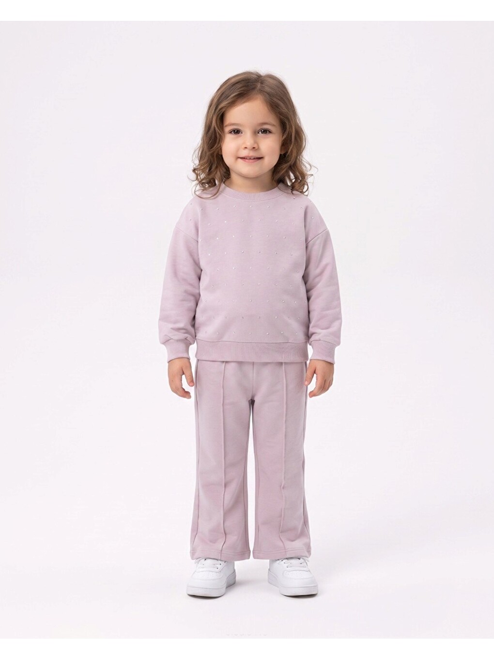 Pembe Kız Çocuk Mevsimlik Taşlı, Çimalı Pantalonlu Eşofman Takımı