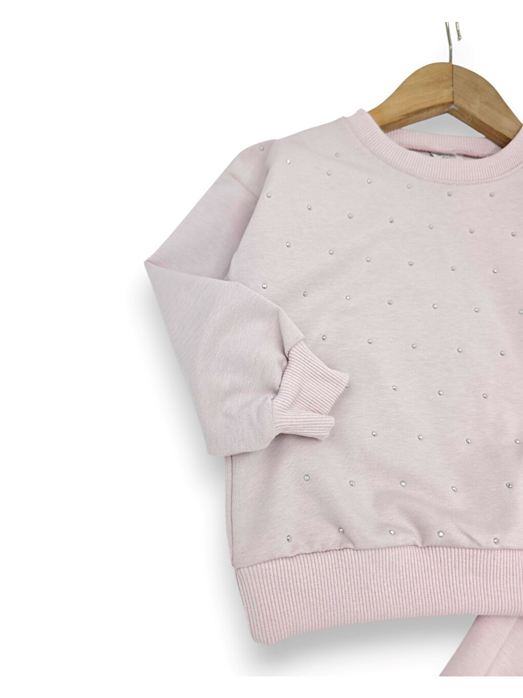 Pembe Kız Çocuk Mevsimlik Taşlı, Çimalı Pantalonlu Eşofman Takımı-2