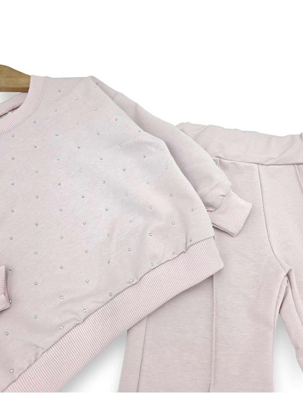 Pembe Kız Çocuk Mevsimlik Taşlı, Çimalı Pantalonlu Eşofman Takımı-4