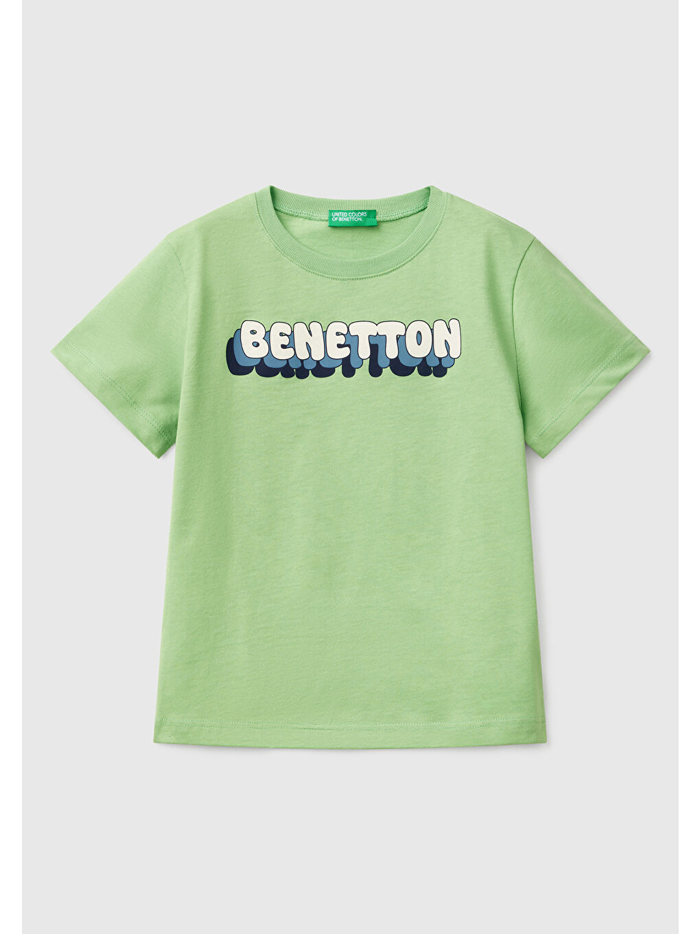 Erkek Çocuk Fıstık Yeşili Benetton Logo Baskılı Tişört