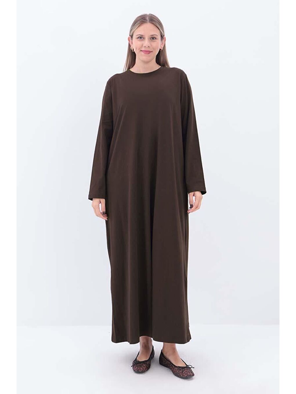 Kahverengi Kahve-Uzun Kollu İçlik Elbise-1