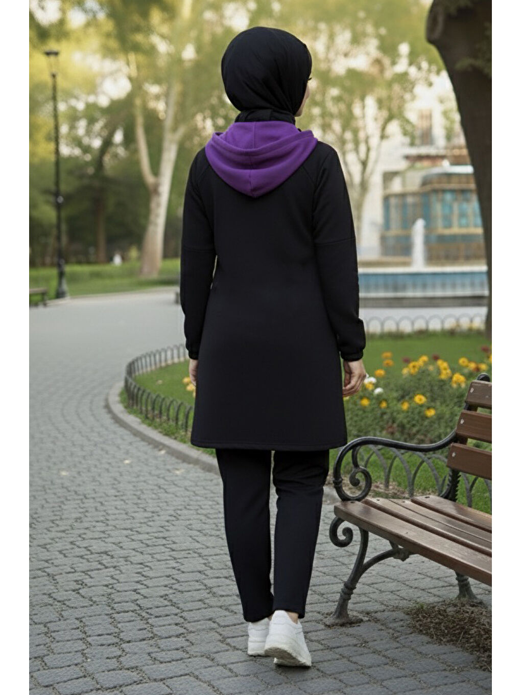 Garnili Fermuarlı İki İplik Tunik Pantolon Mor - 13107-MOR-2