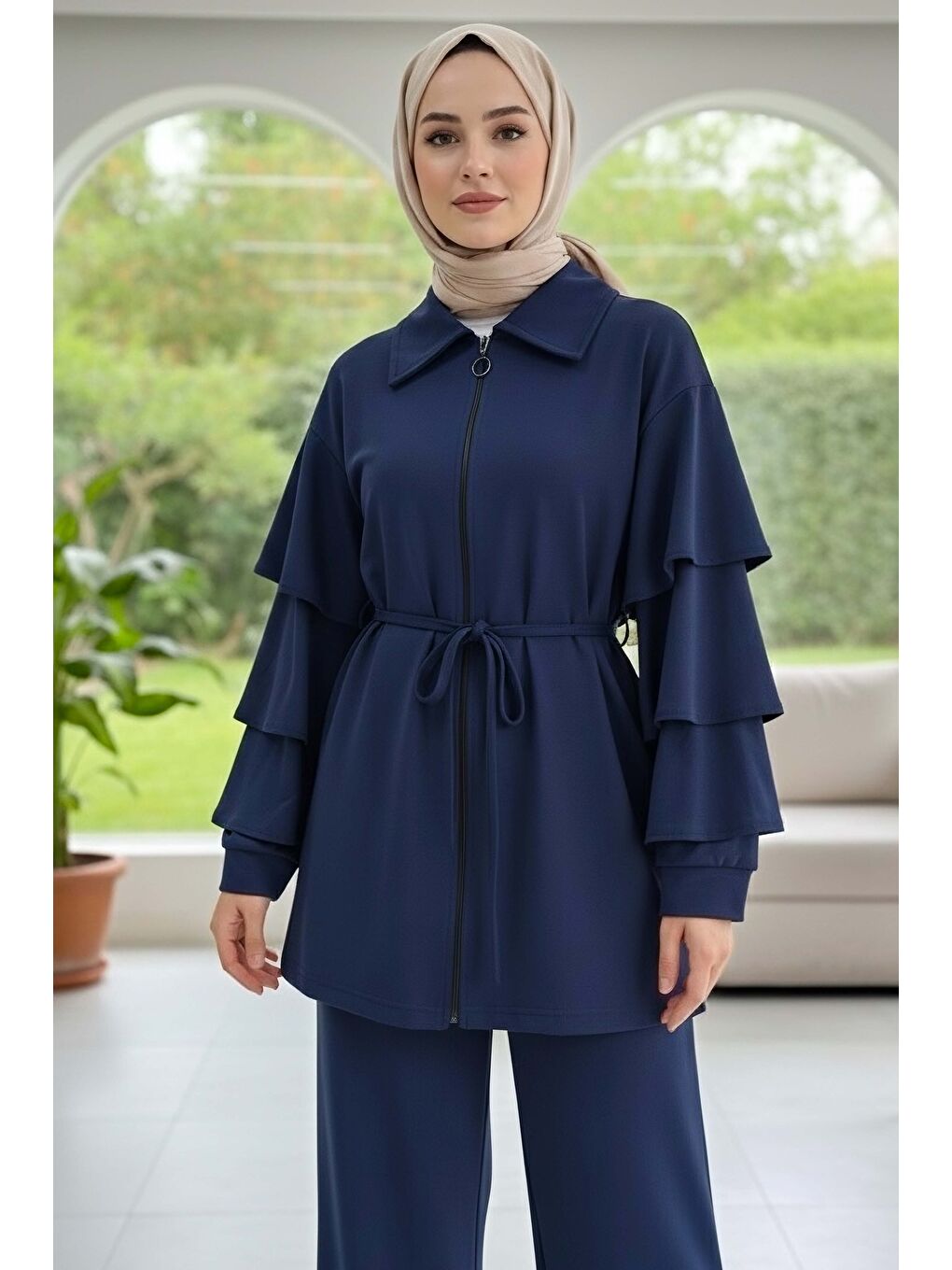Kolları Fırfırlı Modal İkili Takım Lacivert - 089-LACIVERT