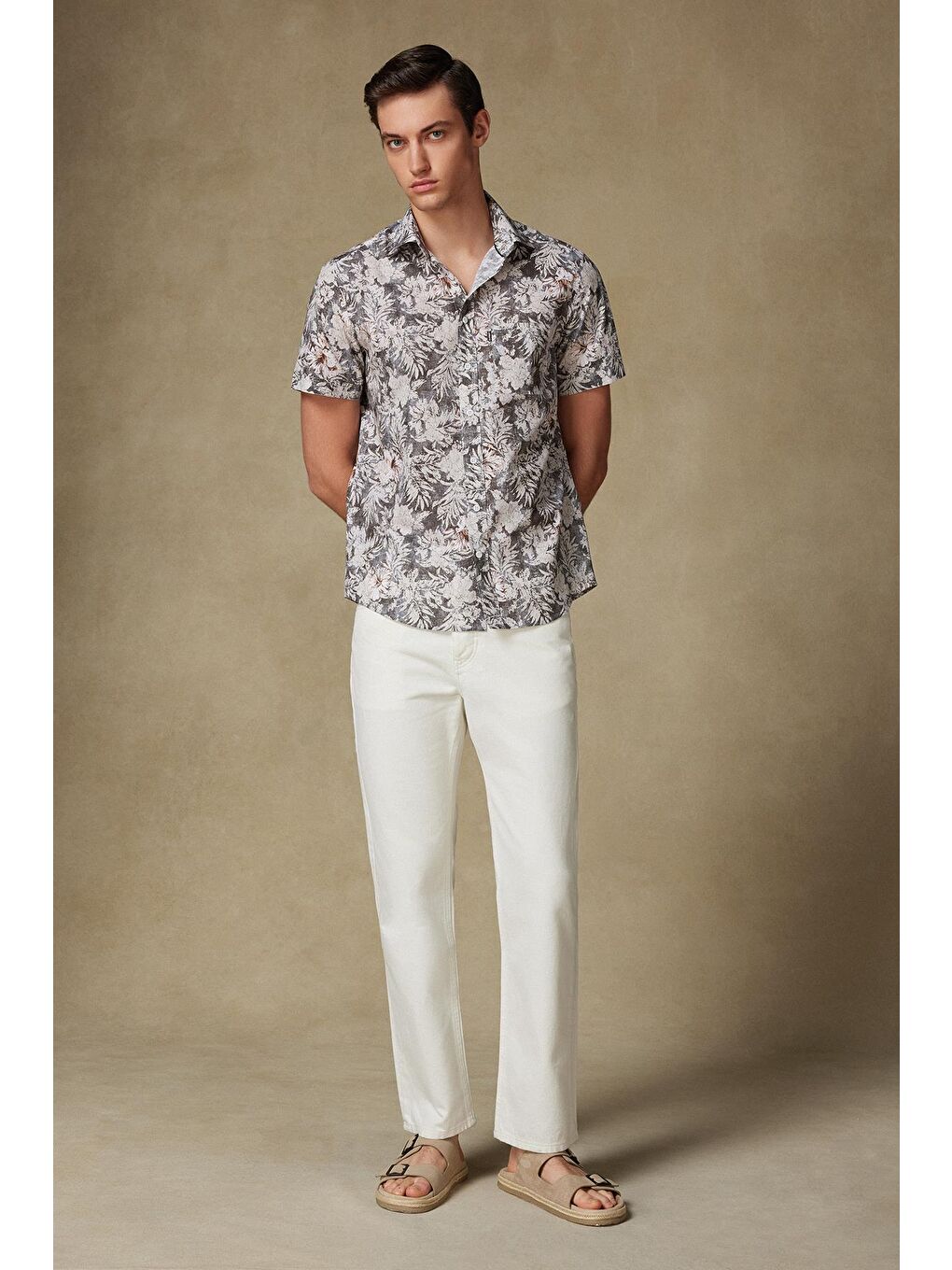 Vento Poplin Pamuklu Comfort Fit Siyah Klasik Yaka Erkek Baskılı %100 Pamuk Gömlek-2