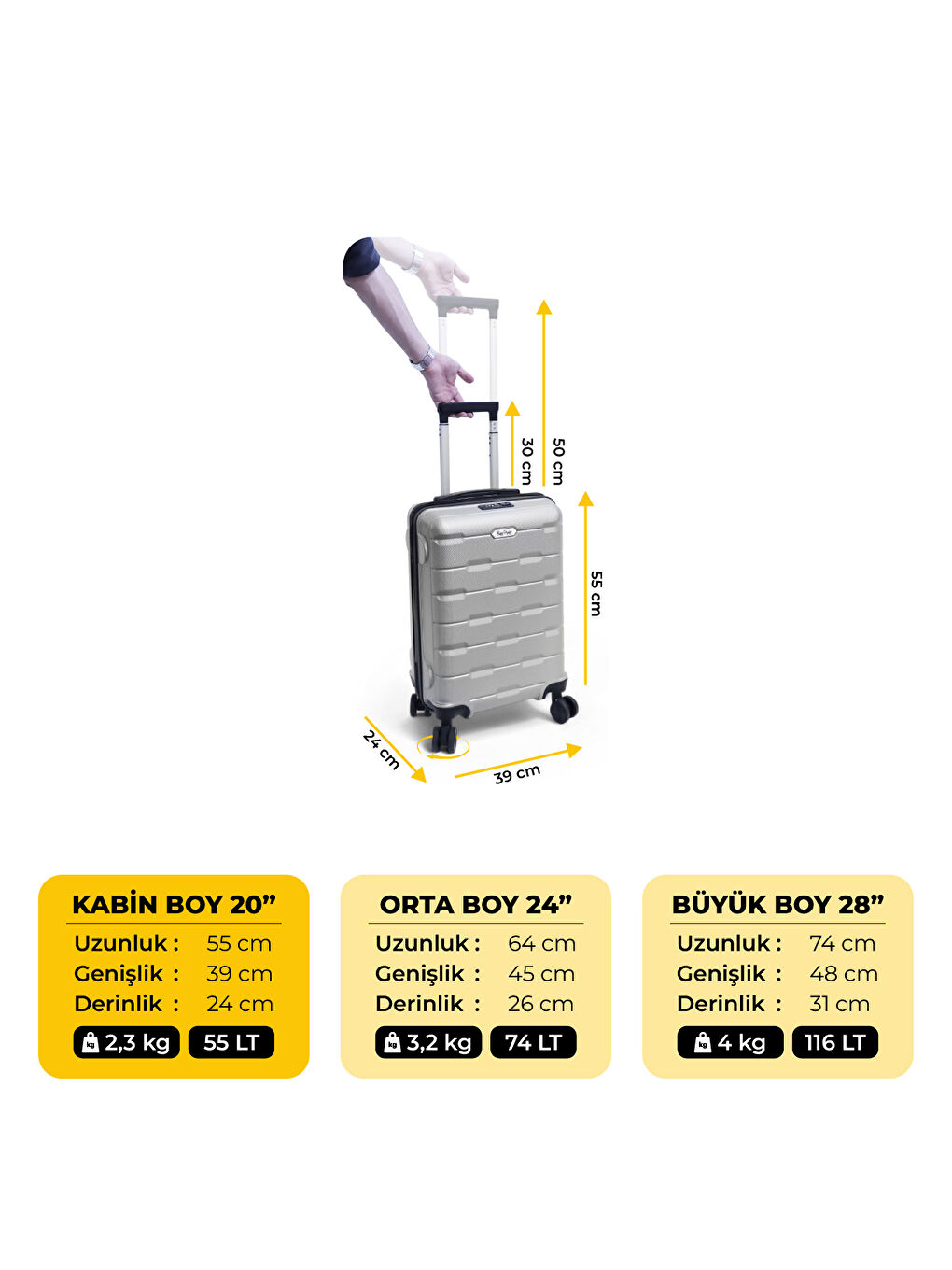 Gri Moods Up TSA Kilitli 20" ABS Gövdeli Valiz | Kabin Boy-Gümüş-3