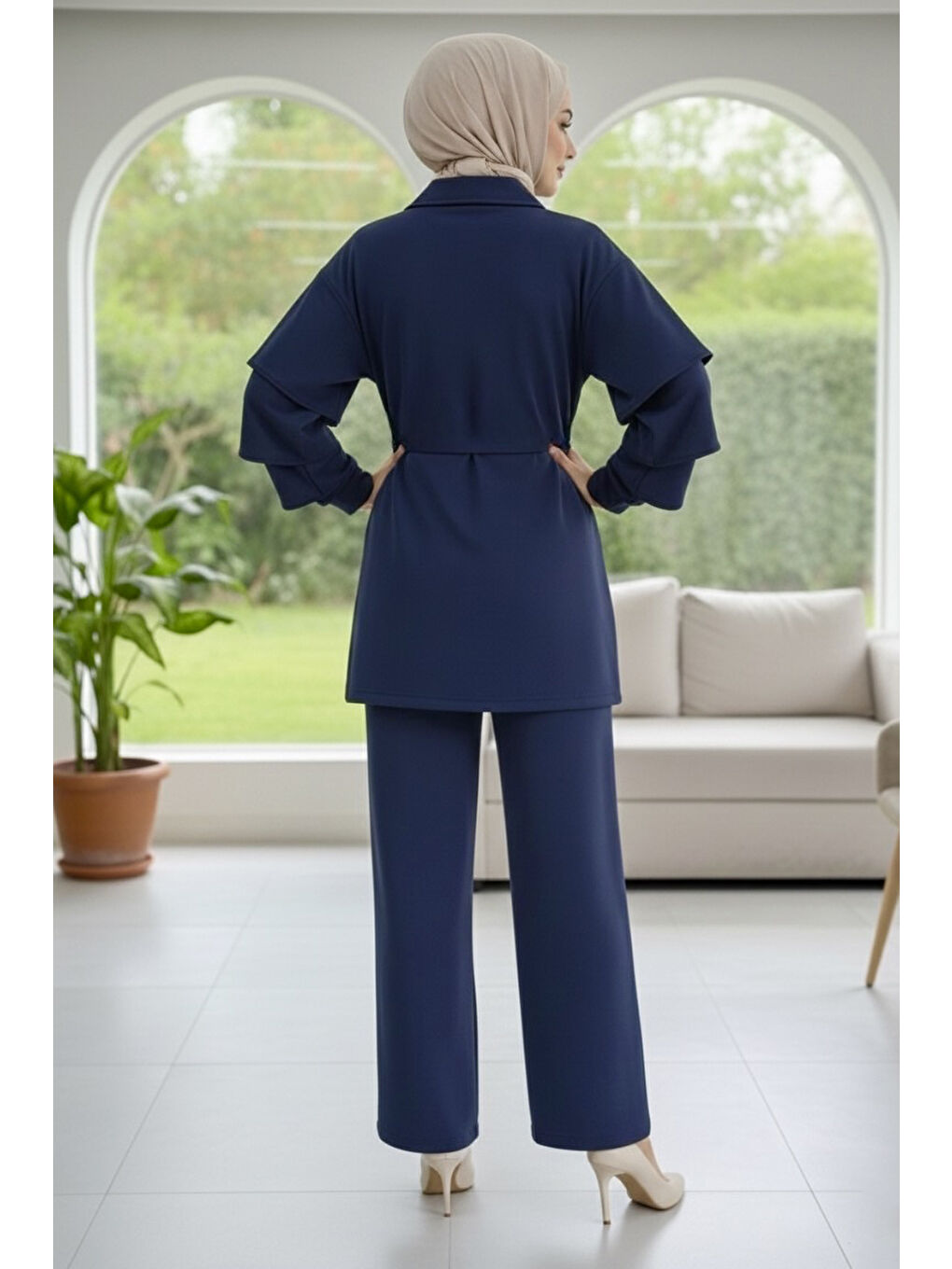 Kolları Fırfırlı Modal İkili Takım Lacivert - 089-LACIVERT-2