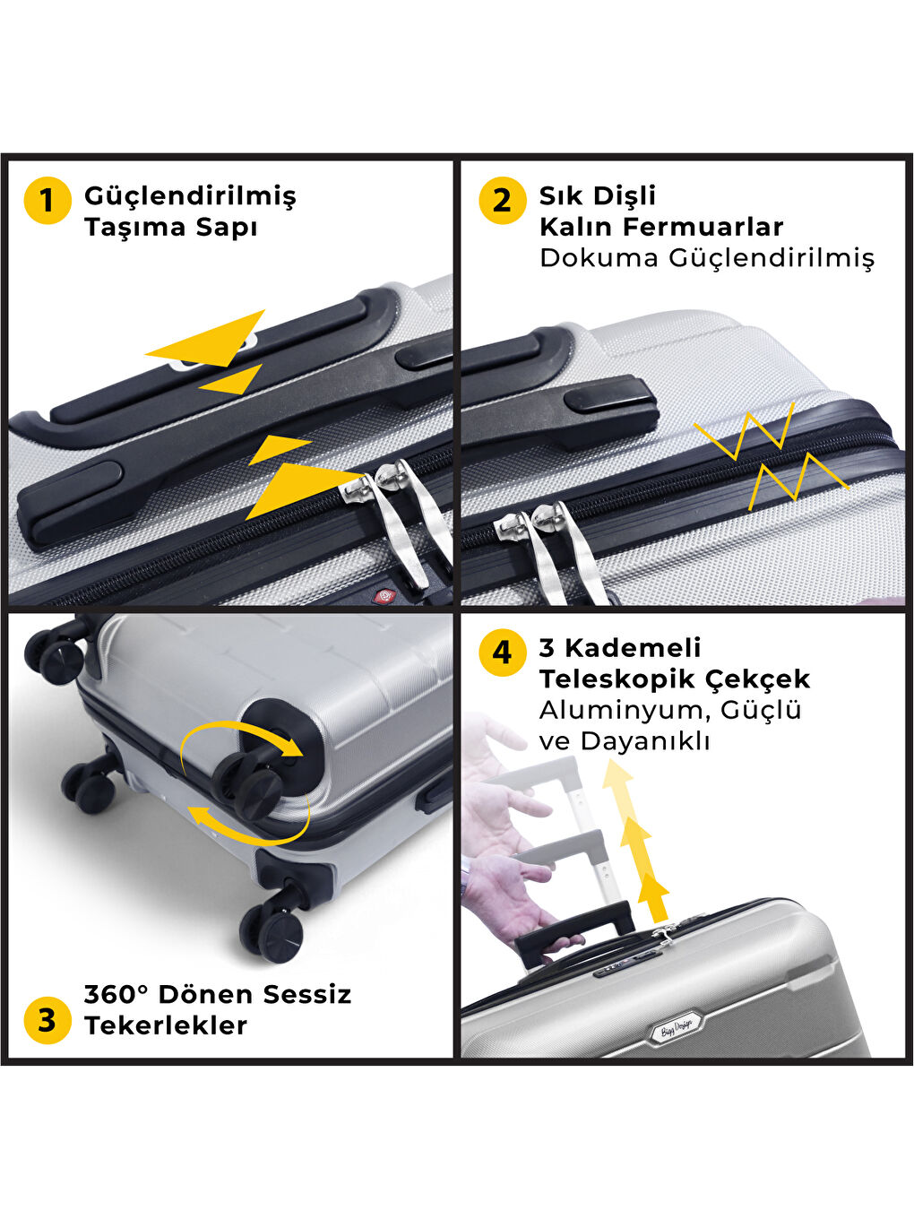 Gri Moods Up TSA Kilitli 20" ABS Gövdeli Valiz | Kabin Boy-Gümüş-5