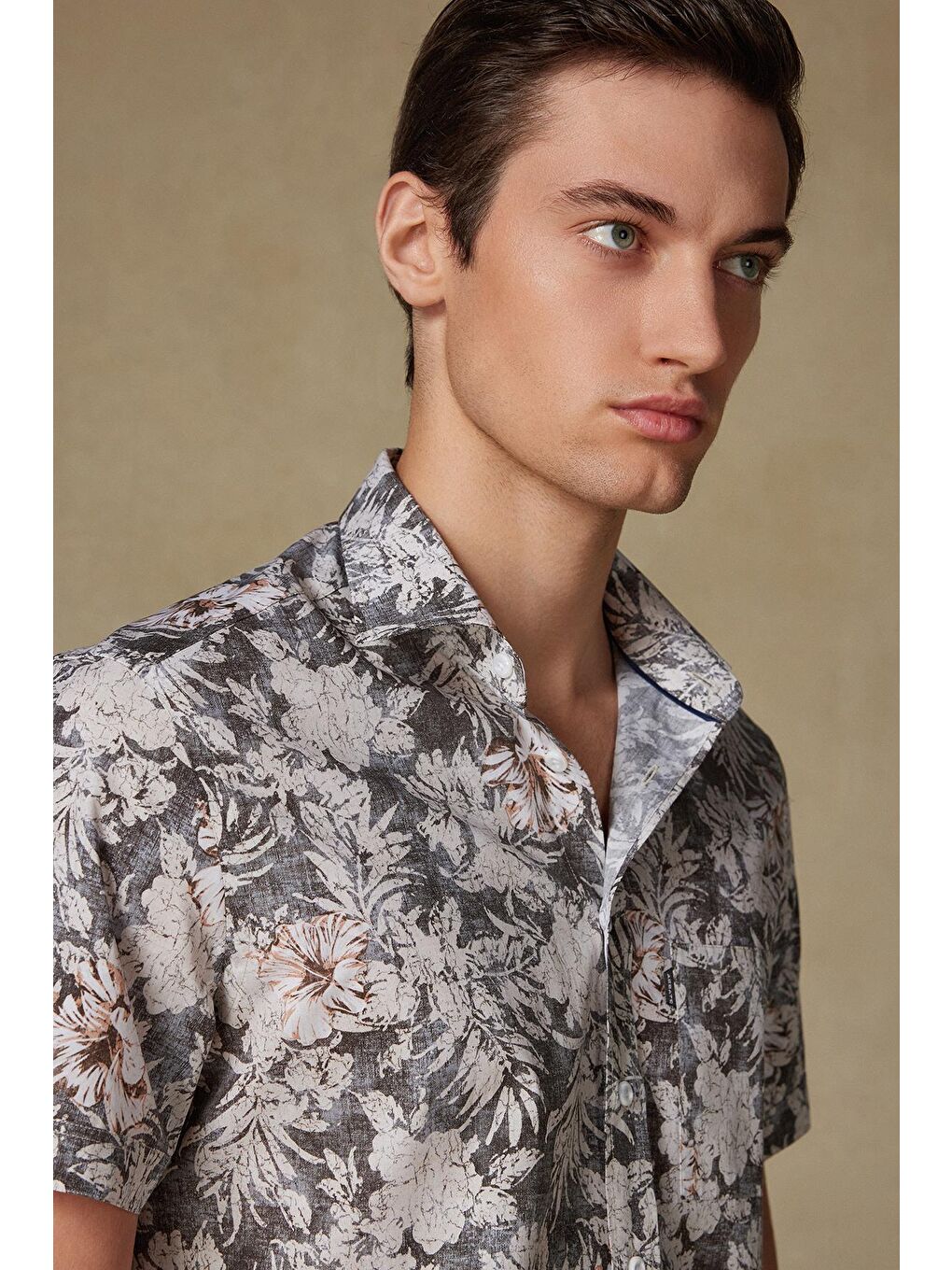 Vento Poplin Pamuklu Comfort Fit Siyah Klasik Yaka Erkek Baskılı %100 Pamuk Gömlek-3