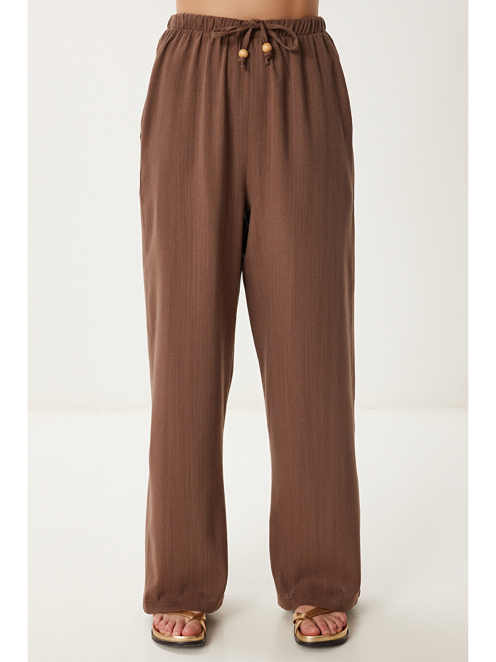 Kahverengi Keten Bluz Pantolon Takım KAHVERENGİ LMC0062-4