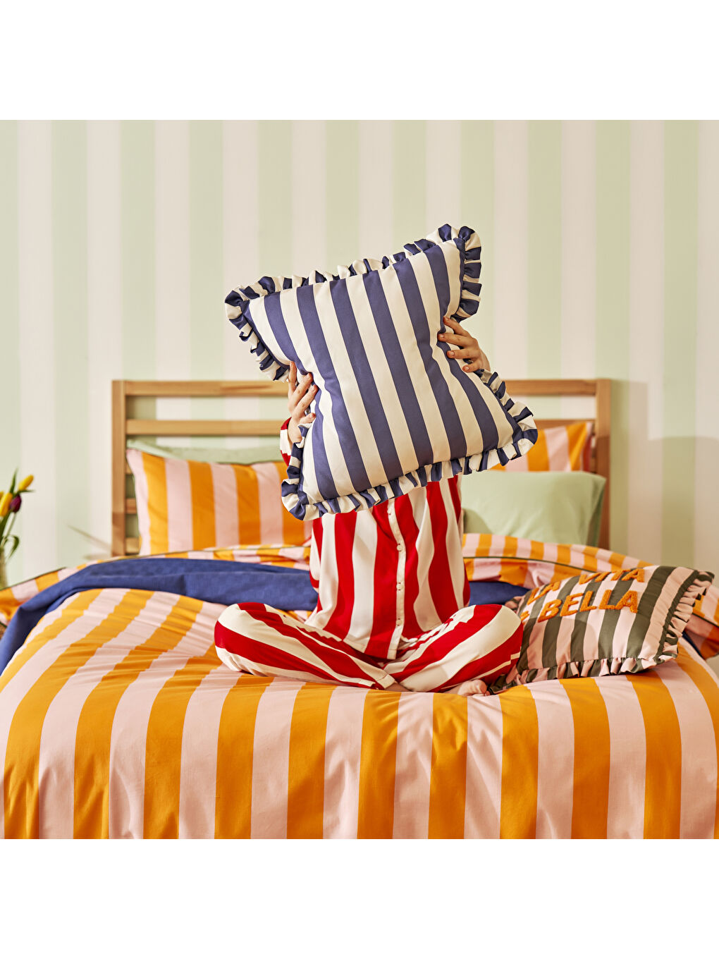 %100 Pamuk Line Çift kişilik Nevresim Takımı Turuncu (200x220 cm)-4