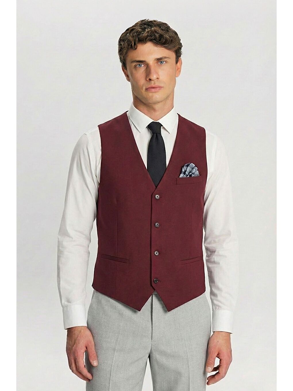 Giotelli Erkek Gri Regular Fit Çizgili Mono Yaka Yelekli 6 Drop Takım Elbise-1