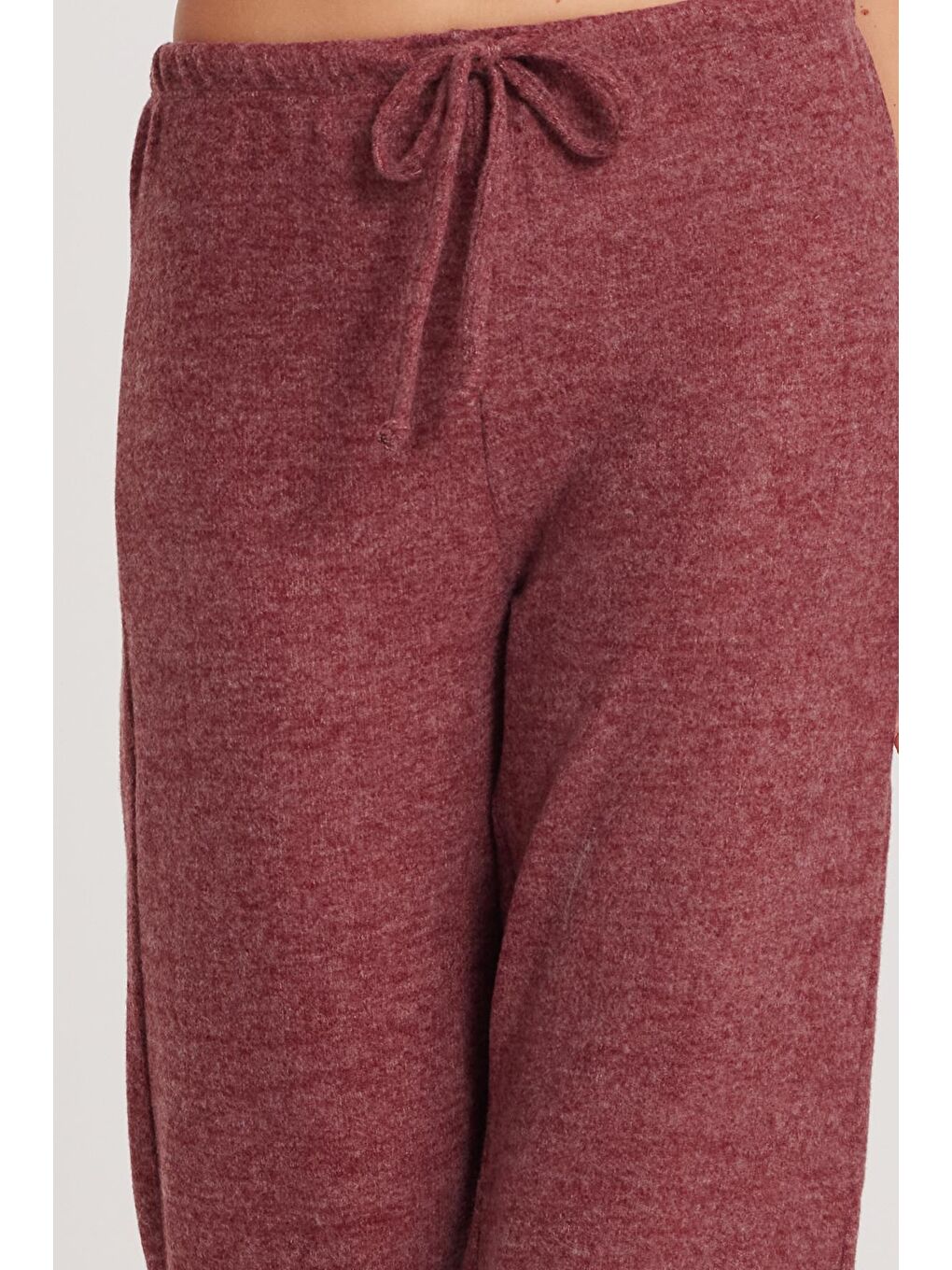 Kadın Relax Fit Rahat Kesim Beli Bağcıklı Geniş Paça Bordo Pantolon-2