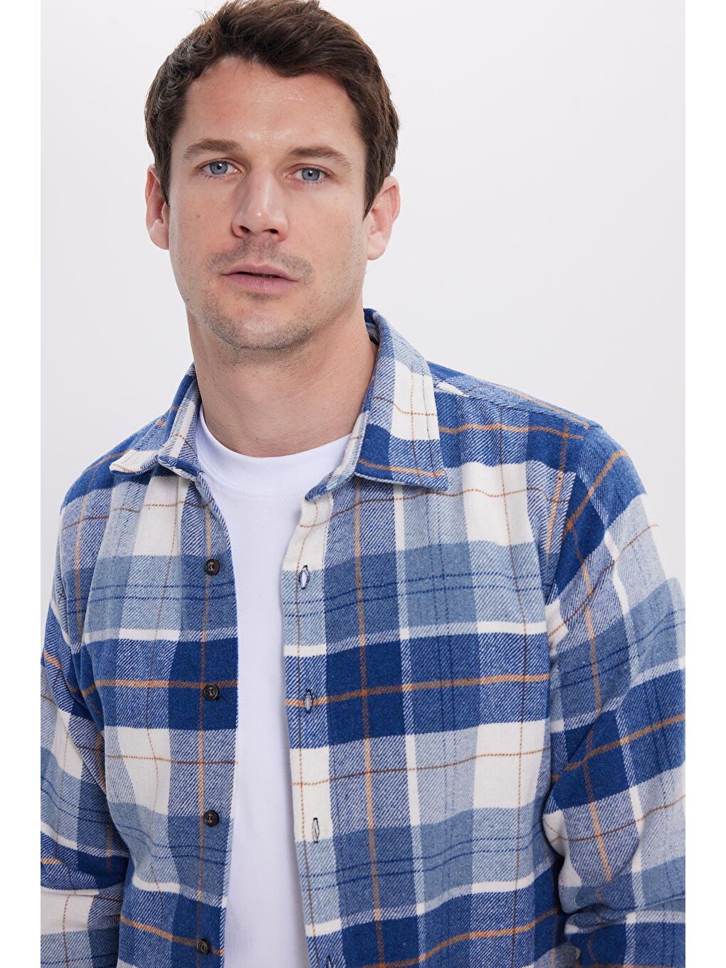 Mavi Erkek Slim Fit Dar Kesim Kareli Kışlık Oduncu Gömlek-1