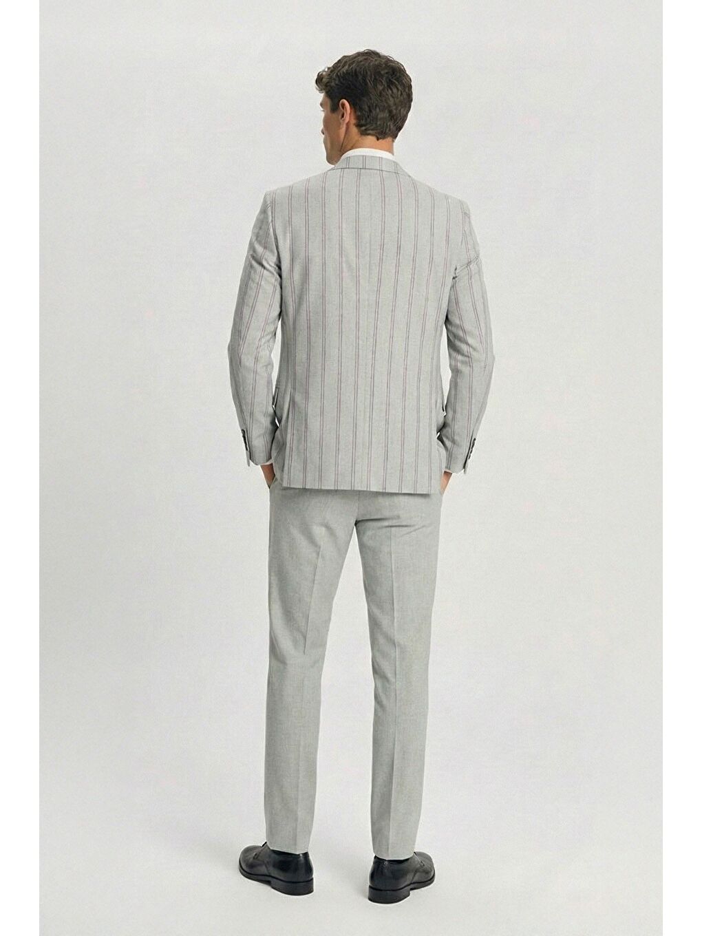 Giotelli Erkek Gri Regular Fit Çizgili Mono Yaka Yelekli 6 Drop Takım Elbise-3