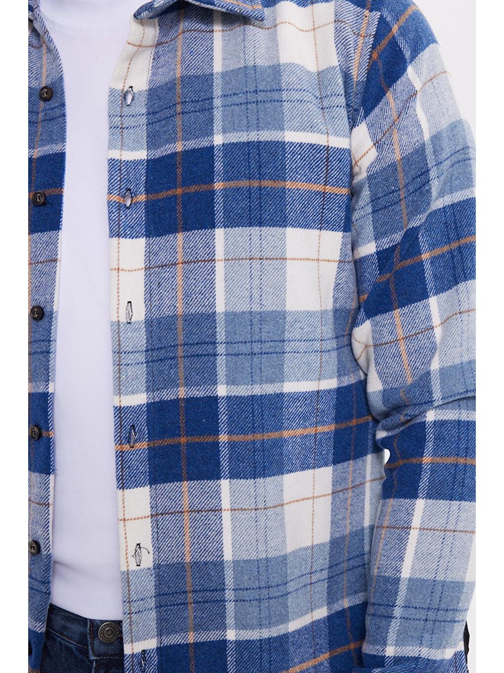 Mavi Erkek Slim Fit Dar Kesim Kareli Kışlık Oduncu Gömlek-2