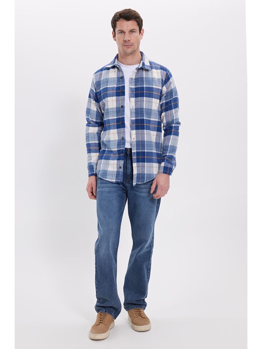 Mavi Erkek Slim Fit Dar Kesim Kareli Kışlık Oduncu Gömlek-3