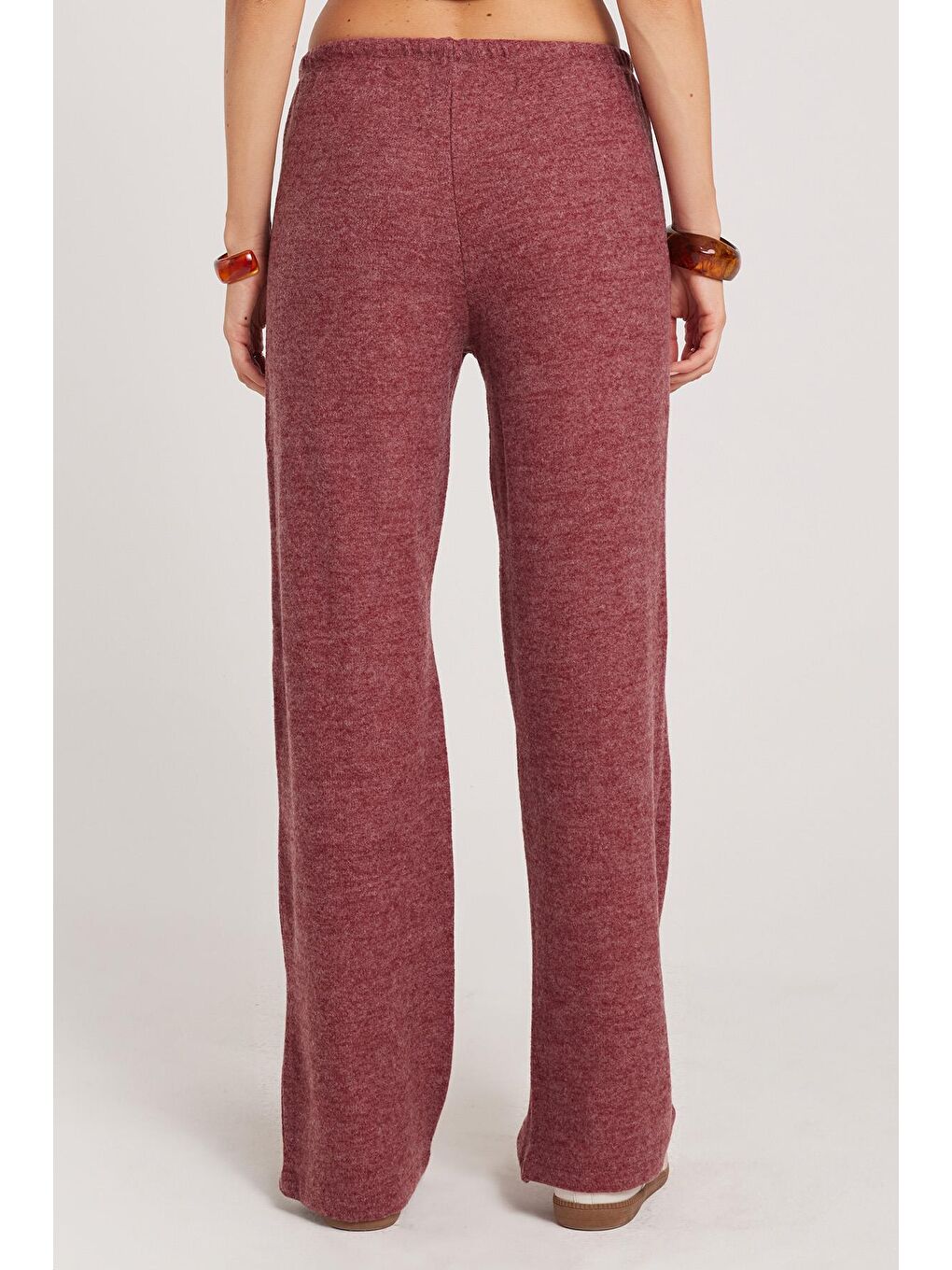 Kadın Relax Fit Rahat Kesim Beli Bağcıklı Geniş Paça Bordo Pantolon-6