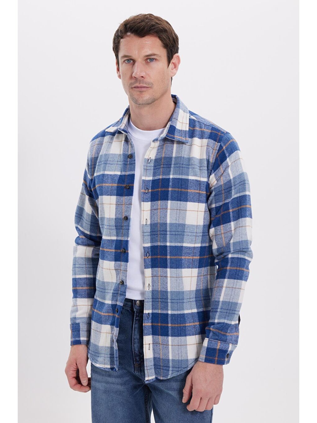 Mavi Erkek Slim Fit Dar Kesim Kareli Kışlık Oduncu Gömlek-4