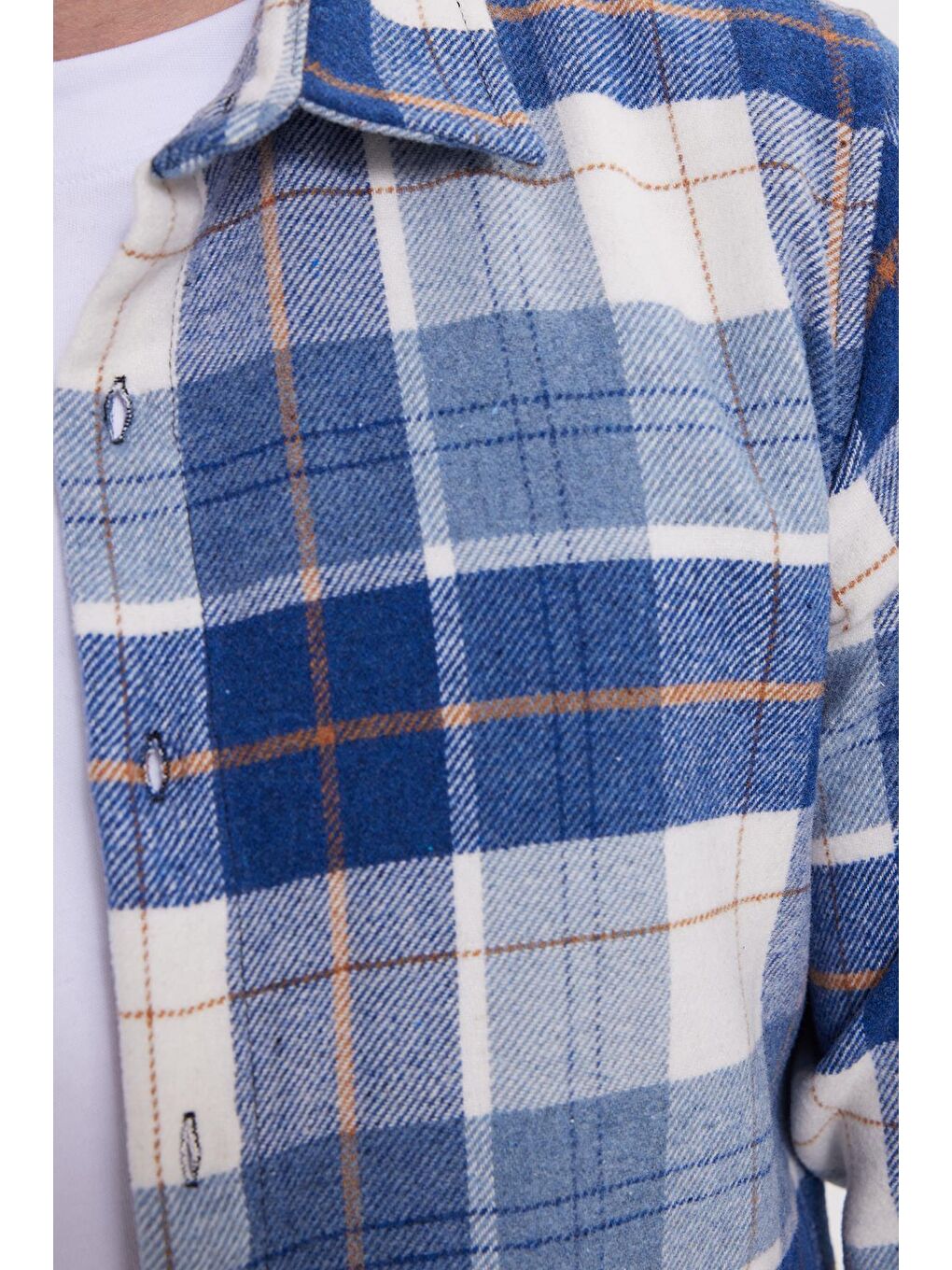 Mavi Erkek Slim Fit Dar Kesim Kareli Kışlık Oduncu Gömlek-5