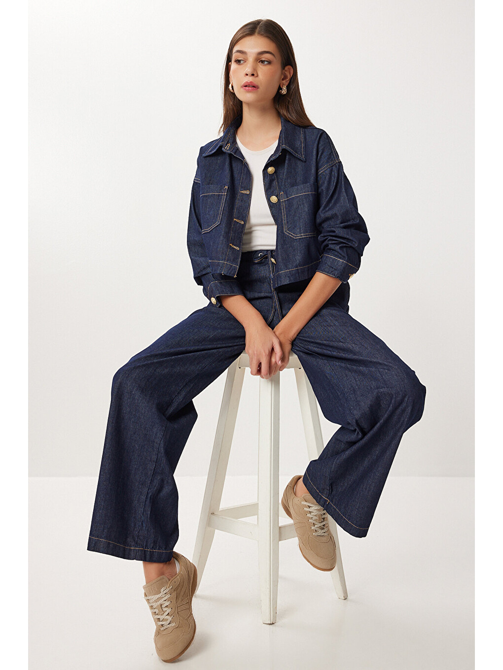 Mavi Gold Düğmeli Denim Ceket Pantolon Takım KOYU MAVİ LRI0014-1