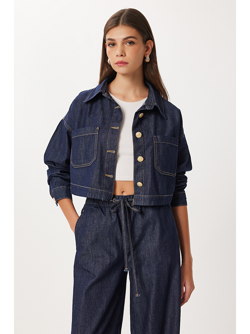 Mavi Gold Düğmeli Denim Ceket Pantolon Takım KOYU MAVİ LRI0014-2